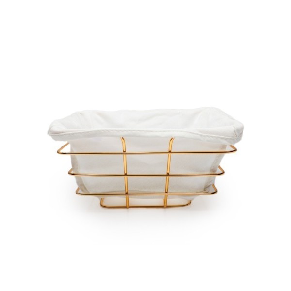 CORBEILLE À PAIN CARRÉE EN MÉTAL DORÉ AVEC INSERT EN TISSU
