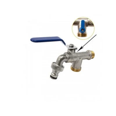 ROBINET DE JARDIN LAITON DOUBLE SORTIE 1/2"x3/4"x 3/4" SAP - 1