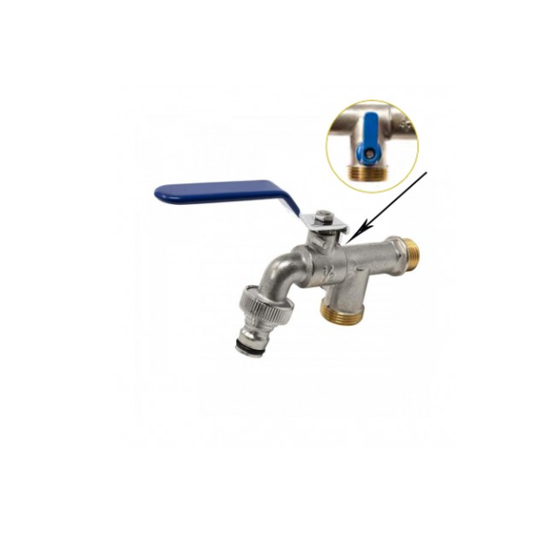 ROBINET DE JARDIN LAITON DOUBLE SORTIE 1/2"x3/4"x 3/4" SAP