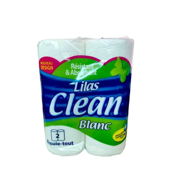 LOT DE 2 ROULEAUX ESSUIE-TOUT BLANC LILAS CLEAN