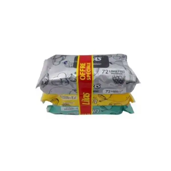 LOT DE 3 PAQUETS DE 72 LINGETTES BÉBÉ ULTRA DOUCE LILAS