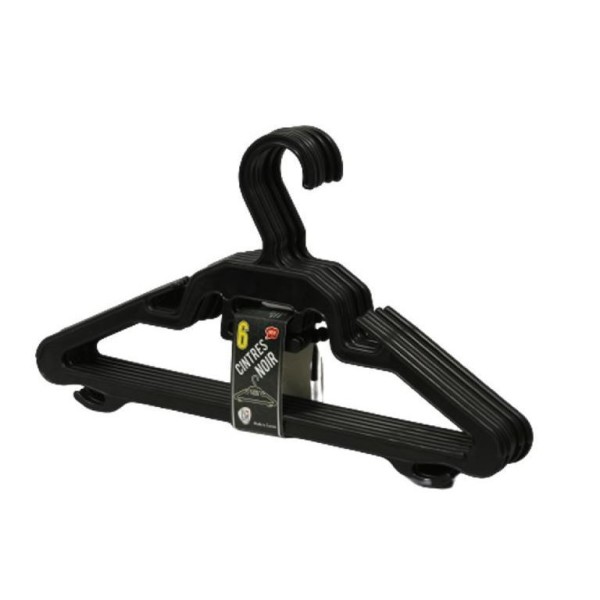 LOT DE 6 CINTRES EN PLASTIQUE NOIR LION