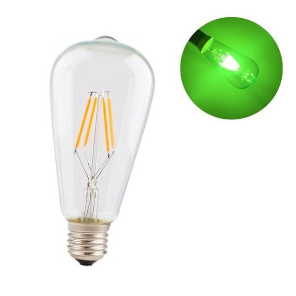 LAMPE LED FILAMENT ST64 E27 4W LUMIÈRE VERT EKOLED