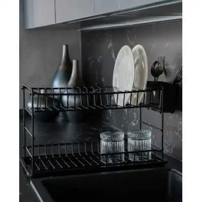 ÉGOUTTOIR À VAISSELLE PORTABLE À DEUX NIVEAUX NOIR AVEC PLATEAU NOIR (50 CM) ZENSAN ZENSAN - 2