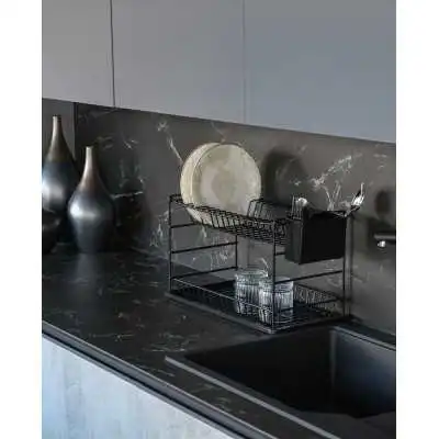 ÉGOUTTOIR À VAISSELLE PORTABLE À DEUX NIVEAUX NOIR AVEC PLATEAU NOIR (50 CM) ZENSAN ZENSAN - 3