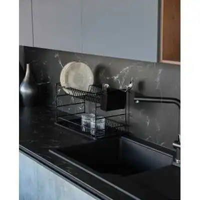 ÉGOUTTOIR À VAISSELLE PORTABLE À DEUX NIVEAUX NOIR AVEC PLATEAU NOIR (50 CM) ZENSAN ZENSAN - 4