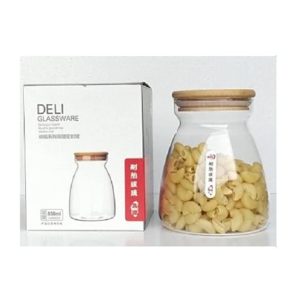 BOITE DE CONSERVATION EN VERRE AVEC COUVERCLE EN BOIS 850ML GPG31-2 DELI