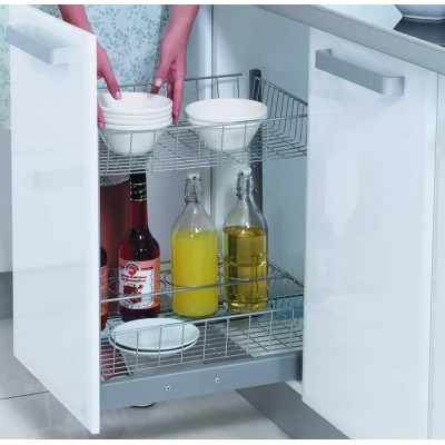 KIT DE 2 PANIERS ET UN PORTE BOUTEILLE CHROMÉ 30CM STARAX