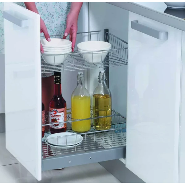 KIT DE 2 PANIERS ET UN PORTE BOUTEILLE CHROMÉ 30CM STARAX