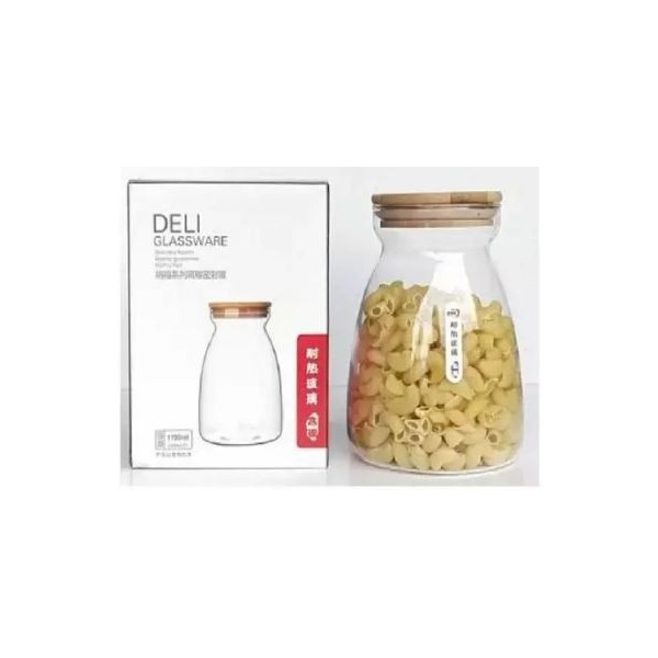 BOITE DE CONSERVATION EN VERRE AVEC COUVERCLE EN BOIS 1100ML GPG31-3 DELI