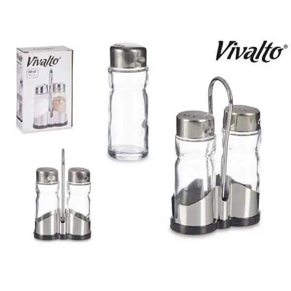 SALIÈRE ET POIVRIÈRE AVEC SUPPORT EN ACIER INOXYDABLE VIVALTO