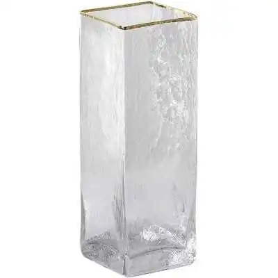 VASE CARRÉ EN VERRE H25 CM AVEC BORDURE DORÉE - 1