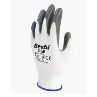 GANT DE PROTECTION POLYAMIDE BLANC ENDUIT MOUSSE NITRILE GRIS TAILLE L BEYBI - 1