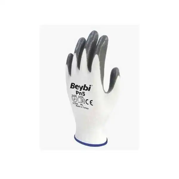 GANT DE PROTECTION POLYAMIDE BLANC ENDUIT MOUSSE NITRILE GRIS TAILLE L BEYBI