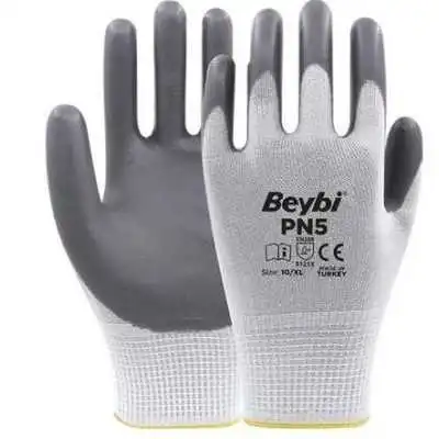 GANT DE PROTECTION POLYAMIDE BLANC ENDUIT MOUSSE NITRILE GRIS TAILLE XL BEYBI - 1
