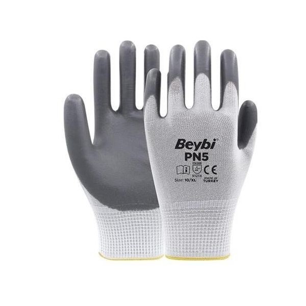 GANT DE PROTECTION POLYAMIDE BLANC ENDUIT MOUSSE NITRILE GRIS TAILLE XL BEYBI
