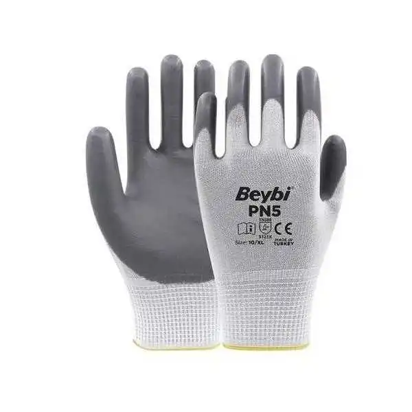 GANT DE PROTECTION POLYAMIDE BLANC ENDUIT MOUSSE NITRILE GRIS TAILLE XL BEYBI