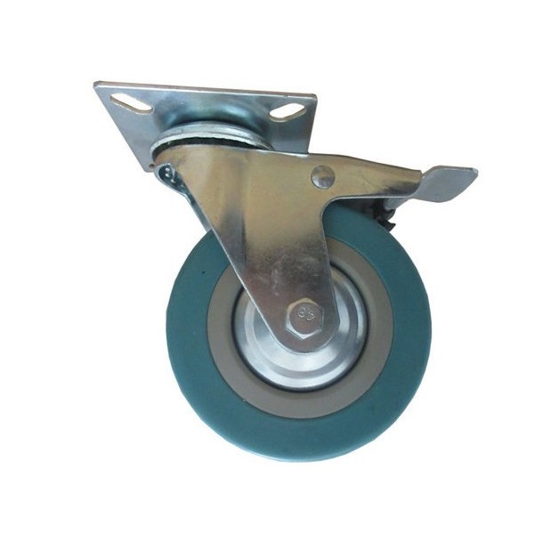 ROULETTE PIVOTANTE Ø100MM AVEC PLAQUE ET FREIN GRIS