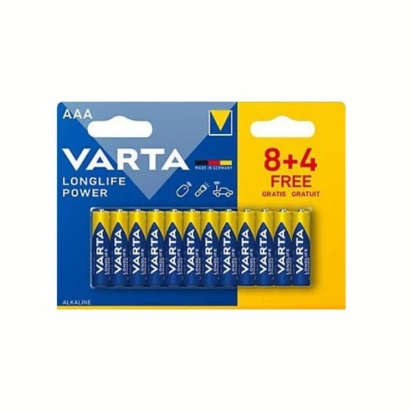 LOT DE 12 PILES ALCALINE AAA (LR03) LONGLIFE POWER VARTA
