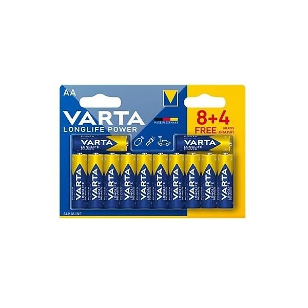 LOT DE 12 PILES ALCALINE AA LR6 LONGLIFE POWER VARTA