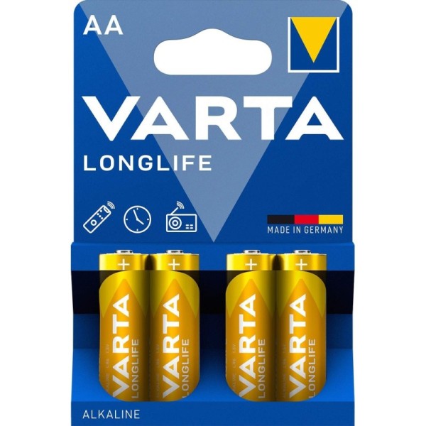 LOT DE 4 PILES ALCALINE AA LR6 LONGLIFE VARTA