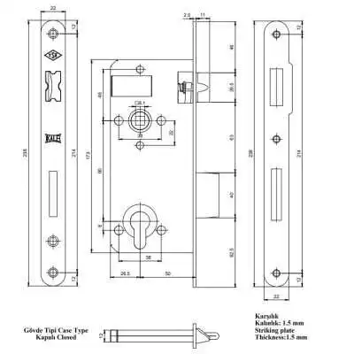SERRURE ENCASTRABLE GRAND TROU 152T50 KALE KILIT  - 2