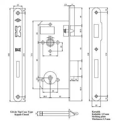 SERRURE ENCASTRABLE PETIT TROU 151T50 KALE KILIT  - 2