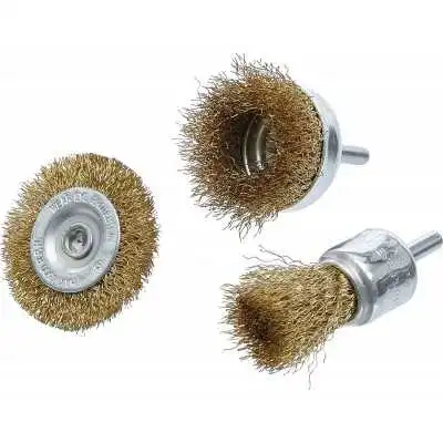 LOT DE 3 BROSSES À FIL D'ACIER AVEC TIGE - 1