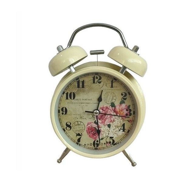 HORLOGE RÉVEIL À DOUBLE CLOCHE EN MÉTAL AVEC MOTIF GRAND MODÈLE