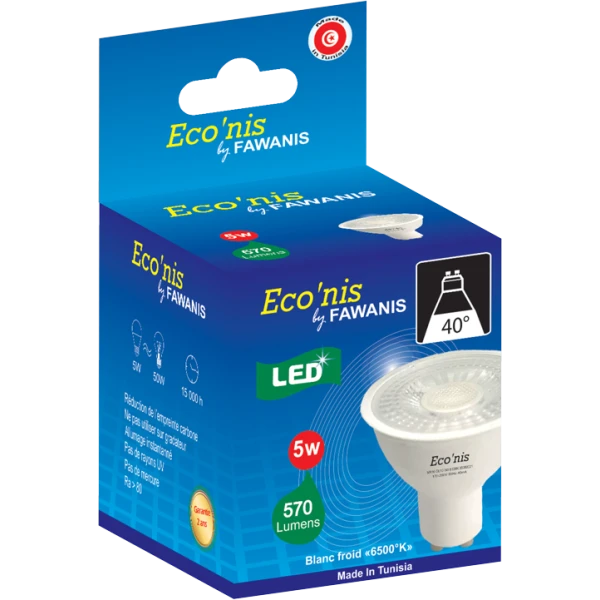 LAMPE SPOT LED GU10 5W LUMIÈRE BLANCHE ECO’NIS FAWANIS