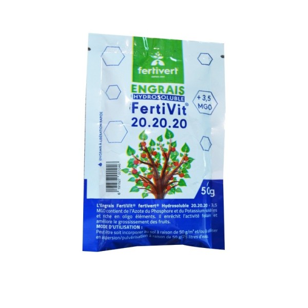 ENGRAIS HYDROSOLUBLE FERTIVIT 20-20-20 50G FERTIVERT