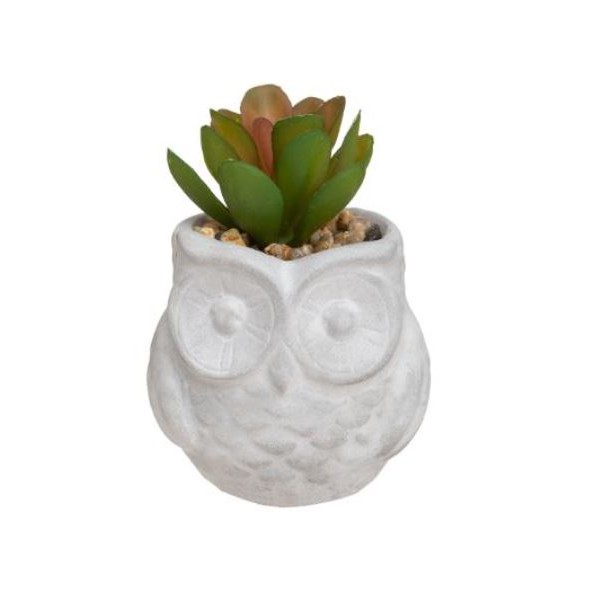 MINI PLANTE ARTIFICIELLE, POT EN CIMENT,FORME HIBOU ATMOSPHERA ATMOSPHERA - 1