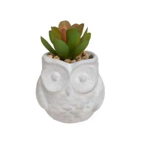 MINI PLANTE ARTIFICIELLE, POT EN CIMENT,FORME HIBOU ATMOSPHERA