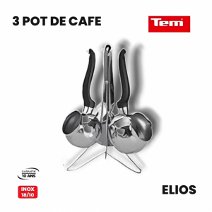 SÉRIE DE 3 POT DE CAFÉ ELIOS AVEC SUPPORT EN INOX 18/10 TEM TEM - 3
