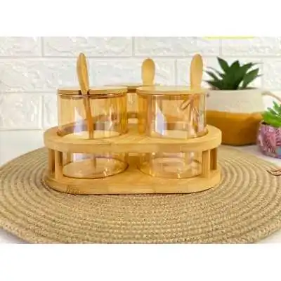 LOT DE 3 POTS À ÉPICES AVEC SUPPORT ET 3 CUILLÈRES EN BAMBOU  - 4