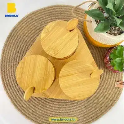 LOT DE 3 POTS À ÉPICES AVEC SUPPORT ET 3 CUILLÈRES EN BAMBOU  - 5