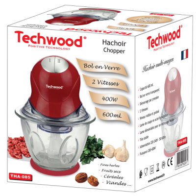 MINI HACHOIR BOL EN VERRE THA-085 400W ROUGE TECHWOOD TECHWOOD - 2