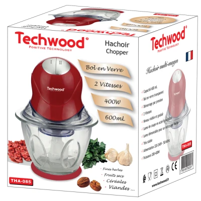 MINI HACHOIR BOL EN VERRE THA-085 400W ROUGE TECHWOOD TECHWOOD - 2