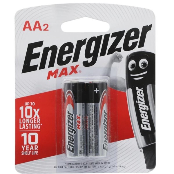 LOT DE 2 PILES ALCALINES 1,5 V AA ENERGIZER MAX