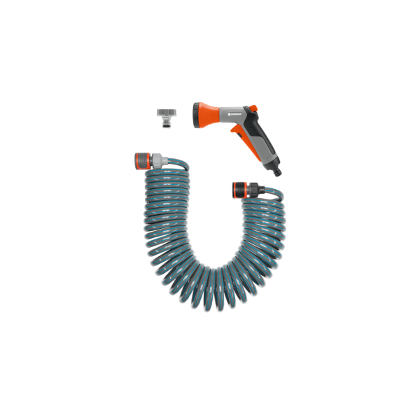 KIT DE TUYAUX SPIRALÉS 10 M AVEC PULVÉRISATEUR À IMPULSION ET PIÈCES DU SYSTÈME GARDENA