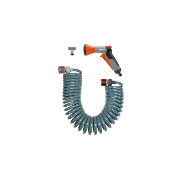KIT DE TUYAUX SPIRALÉS 10 M AVEC PULVÉRISATEUR À IMPULSION ET PIÈCES DU SYSTÈME GARDENA