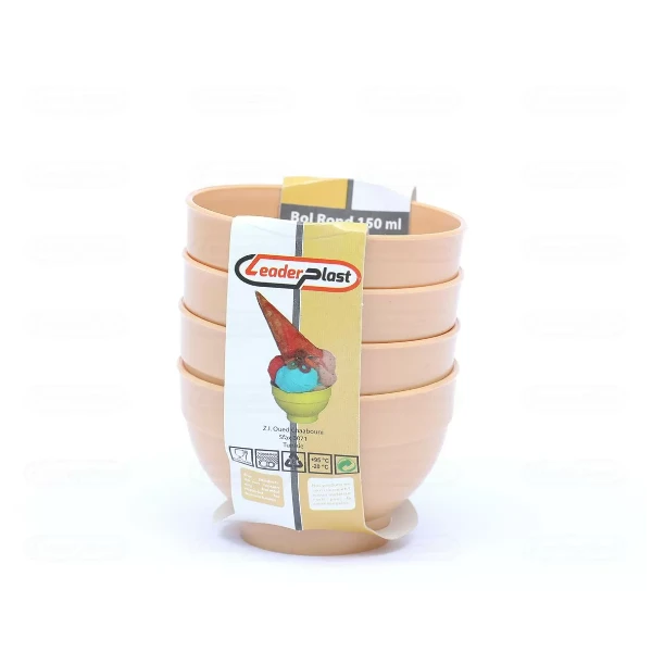 LOT DE 4 MINIS BOLS RONDS EN PLASTIQUE 150 ML COULEURS LEADERPLAST