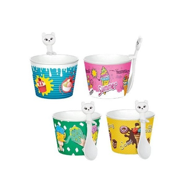 LOT DE 4 COUPES À GLACE EN PLASTIQUE AVEC 4 CUILLÈRES TITIZ