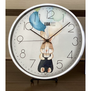 HORLOGE MURALE RONDE MOTIF LAPIN EN PLASTIQUE ∅ 30CM COULEURS  - 2