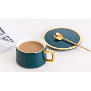 TASSE EN CÉRAMIQUE AVEC SOUCOUPE ET CUILLÈRE COULEURS  - 1