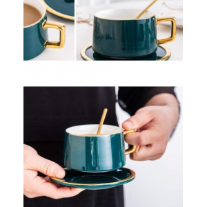 TASSE EN CÉRAMIQUE AVEC SOUCOUPE ET CUILLÈRE COULEURS  - 2