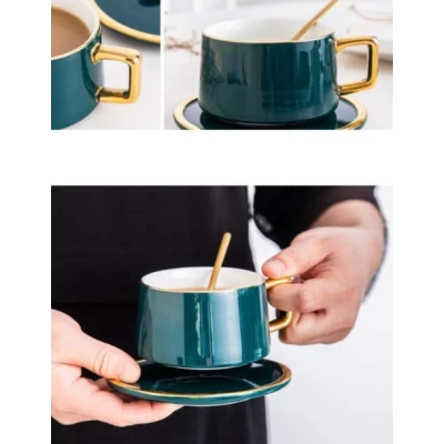 TASSE EN CÉRAMIQUE AVEC SOUCOUPE ET CUILLÈRE COULEURS - 2