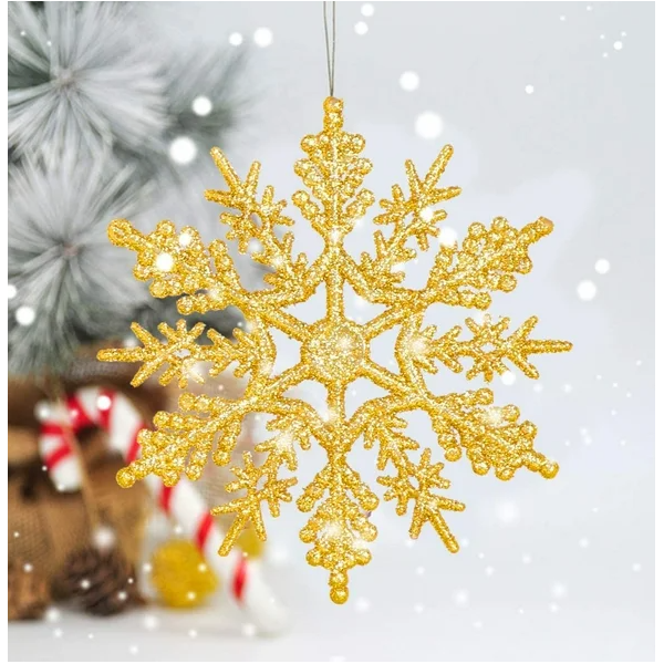 LOT DE 2 FLOCONS DE NEIGE 12CM DORÉ PAILLETÉ