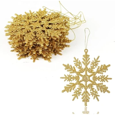 LOT DE 2 FLOCONS DE NEIGE 12CM DORÉ PAILLETÉ - 3