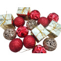 LOT DE 16 BOULES DE NOEL COLORÉES ROUGE ET DORÉ  - 1